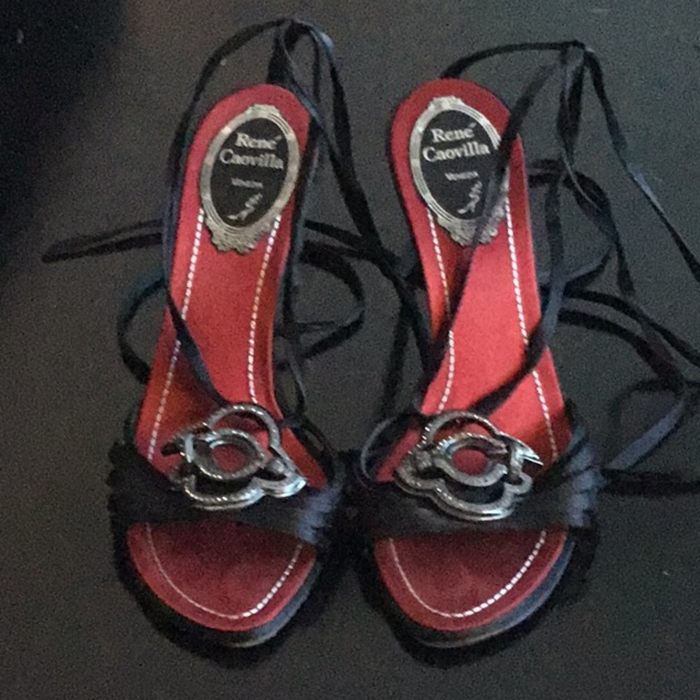 Rene Caovilla black tie sandals